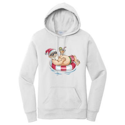 Christmas In July Hawaiian Santa Floatie Summer Women's Pullover Hoodie