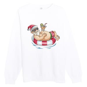 Christmas In July Hawaiian Santa Floatie Summer Premium Crewneck Sweatshirt