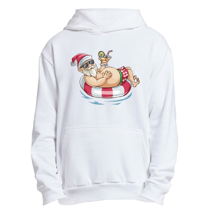 Christmas In July Hawaiian Santa Floatie Summer Urban Pullover Hoodie