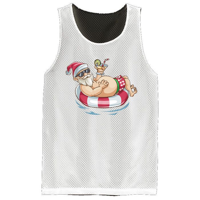 Christmas In July Hawaiian Santa Floatie Summer Mesh Reversible Basketball Jersey Tank