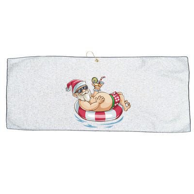 Christmas In July Hawaiian Santa Floatie Summer Large Microfiber Waffle Golf Towel