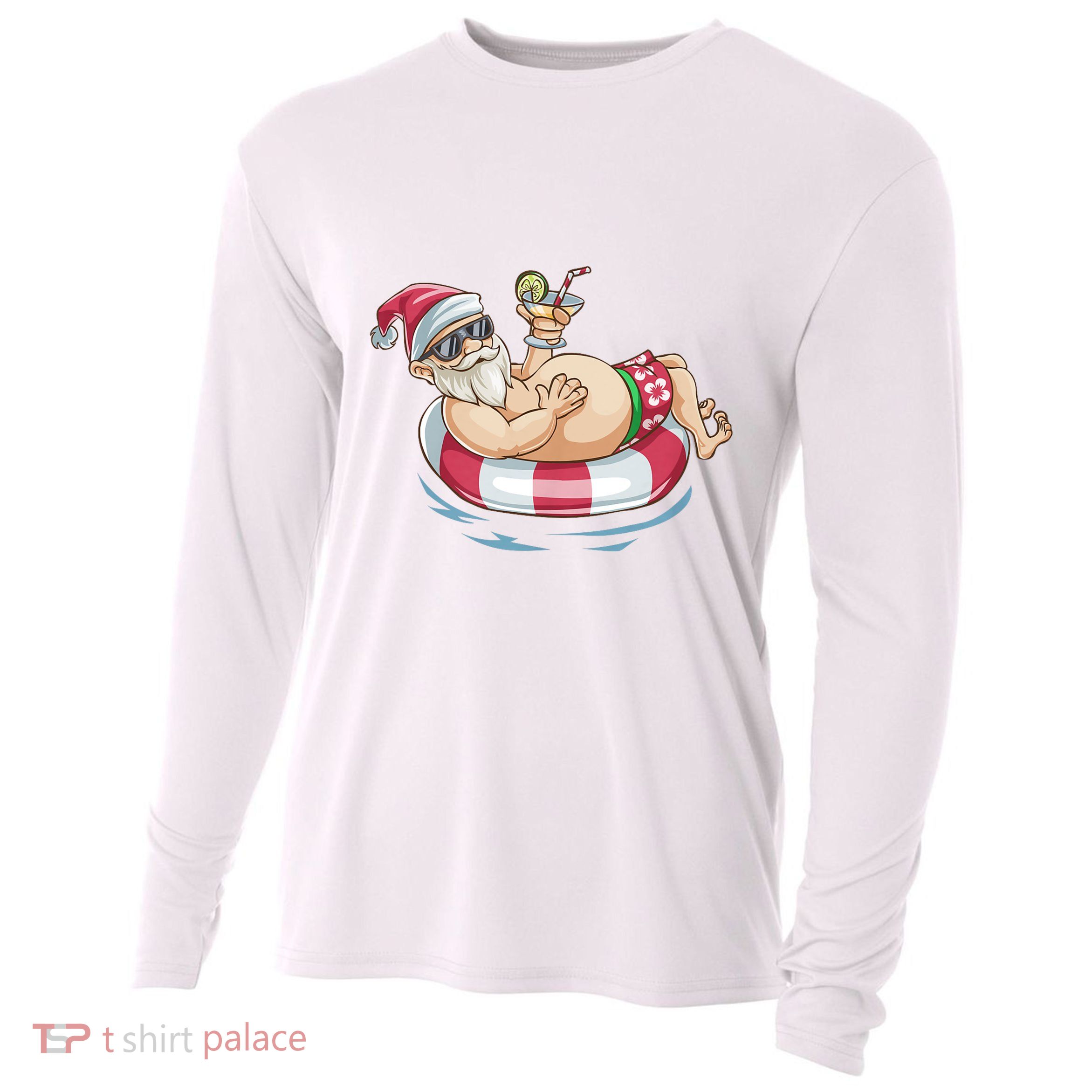 Christmas In July Hawaiian Santa Floatie Summer Cooling Performance Long Sleeve Crew