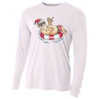 Christmas In July Hawaiian Santa Floatie Summer Cooling Performance Long Sleeve Crew