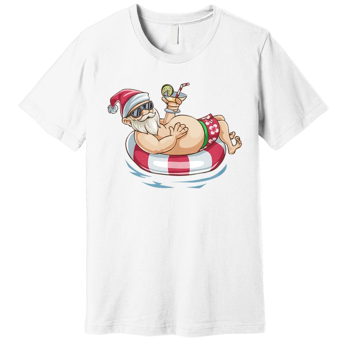 Christmas In July Hawaiian Santa Floatie Summer Premium T-Shirt