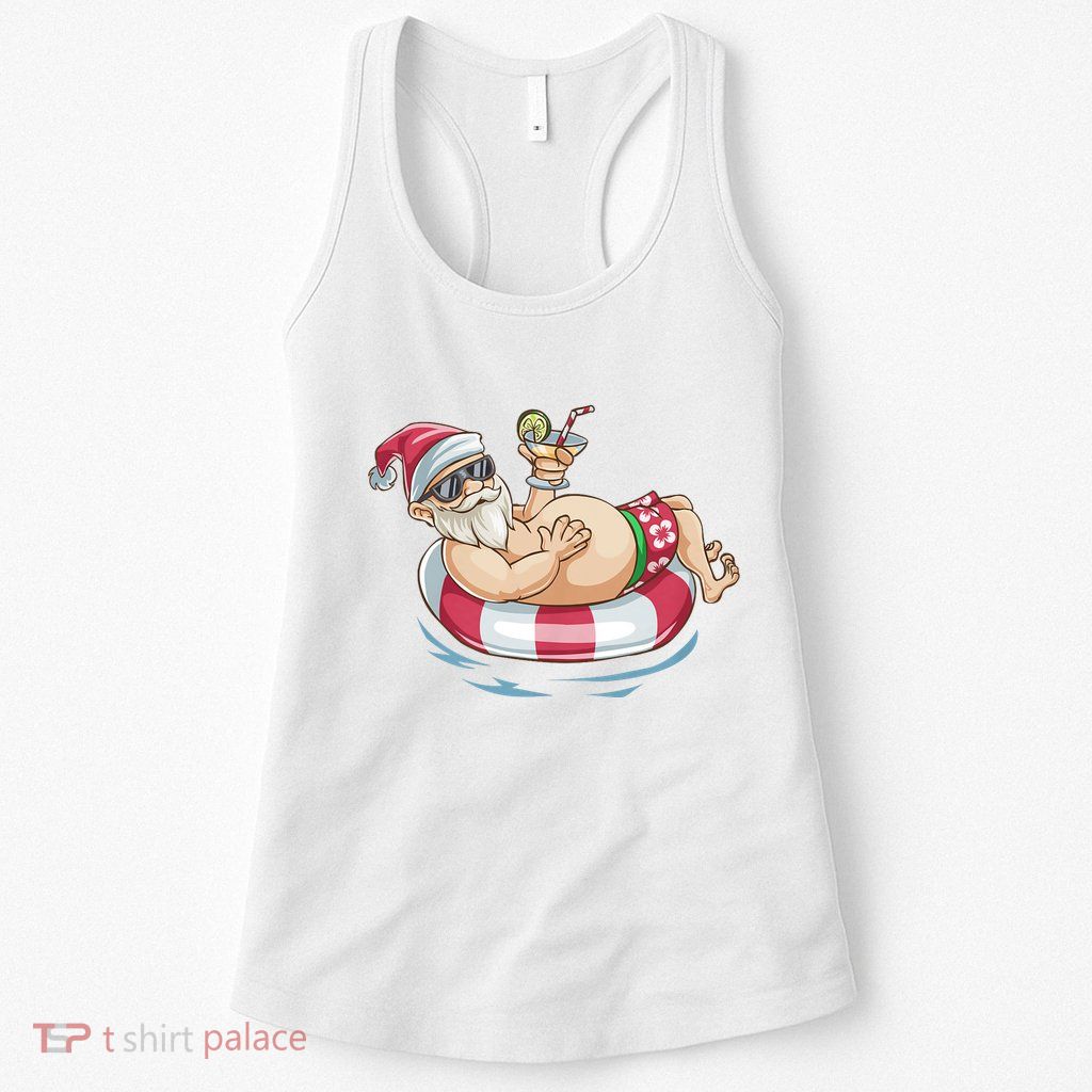 Christmas In July Hawaiian Santa Floatie Summer Womens Tank Top