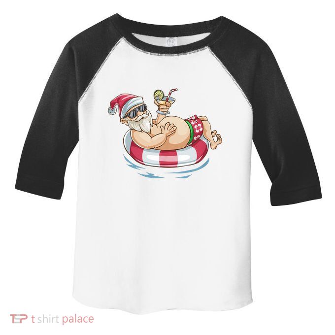 Christmas In July Hawaiian Santa Floatie Summer Toddler Fine Jersey T-Shirt