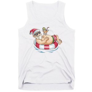 Christmas In July Hawaiian Santa Floatie Summer Tank Top