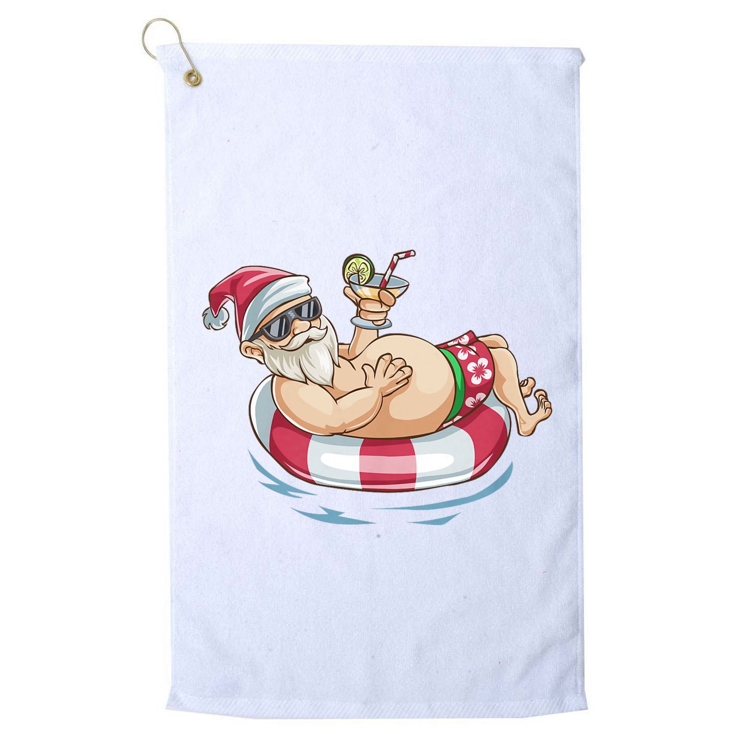 Christmas In July Hawaiian Santa Floatie Summer Golf Towel