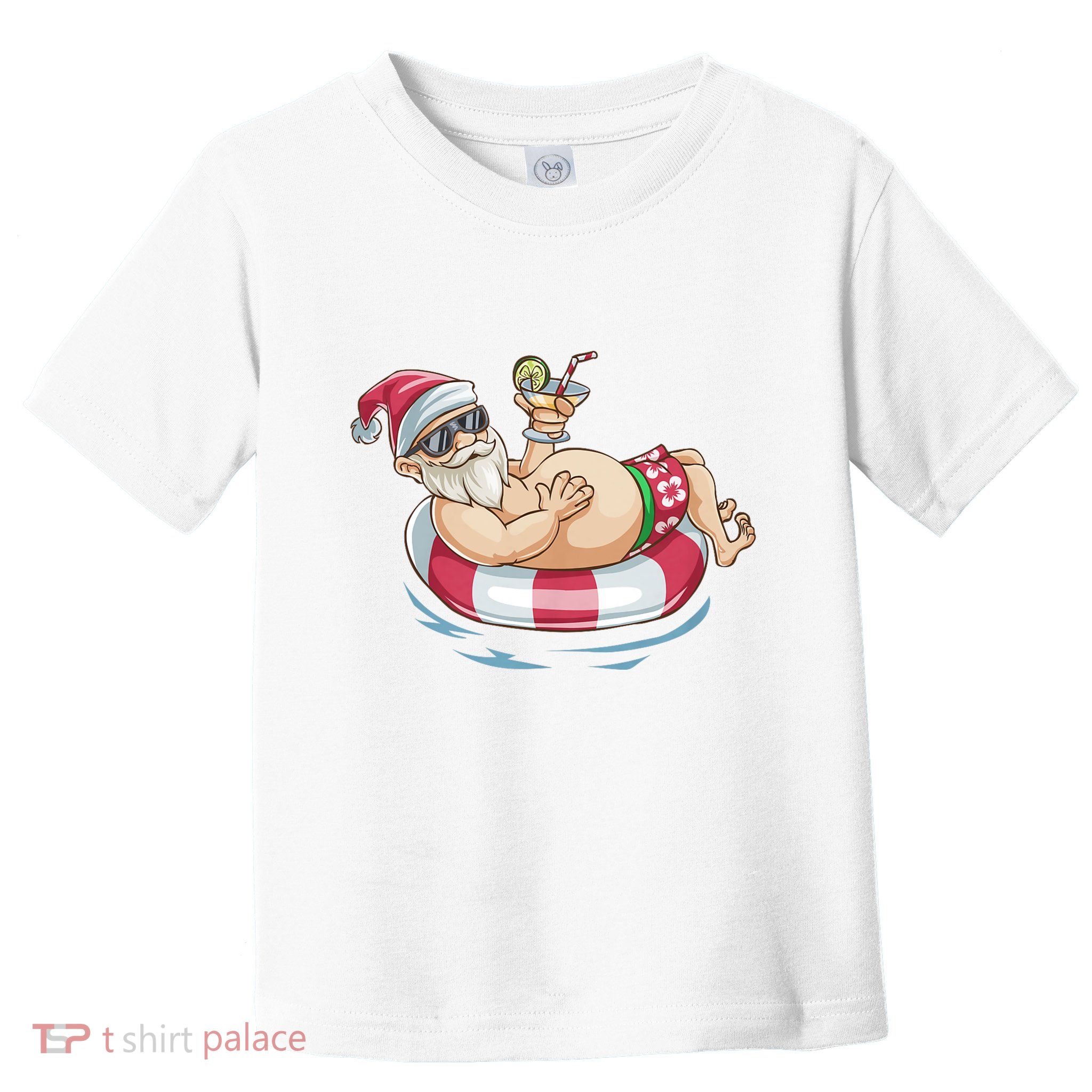 Christmas In July Hawaiian Santa Floatie Summer Toddler T-Shirt