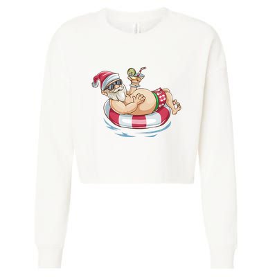 Christmas In July Hawaiian Santa Floatie Summer Cropped Pullover Crew