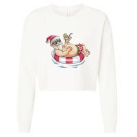 Christmas In July Hawaiian Santa Floatie Summer Cropped Pullover Crew