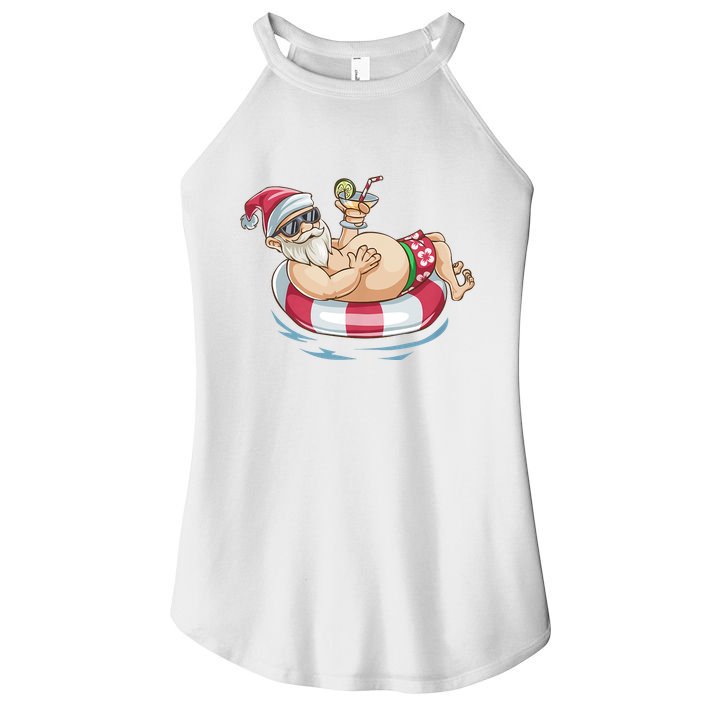 Christmas In July Hawaiian Santa Floatie Summer Women's Perfect Tri Rocker Tank