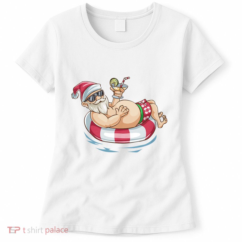 Christmas In July Hawaiian Santa Floatie Summer Womens T-Shirt