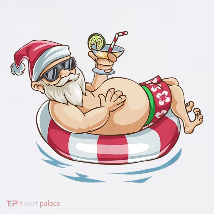 Christmas In July Hawaiian Santa Floatie Summer Womens T-Shirt