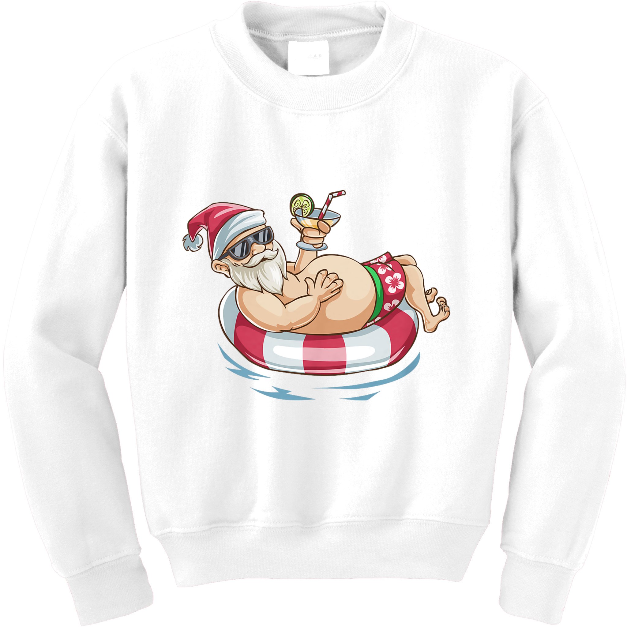 Christmas In July Hawaiian Santa Floatie Summer Kids Sweatshirt