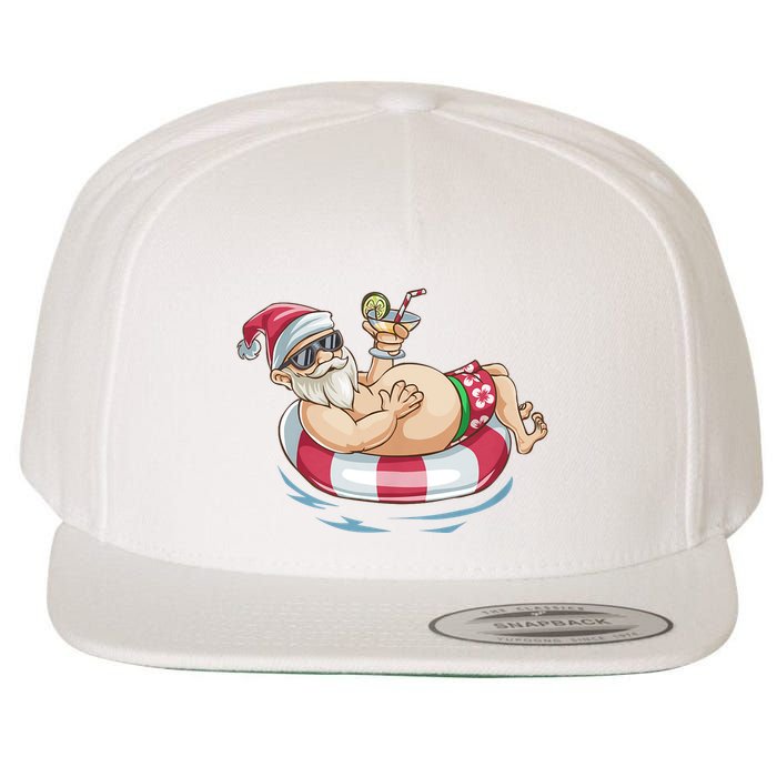 Christmas In July Hawaiian Santa Floatie Summer Wool Snapback Cap