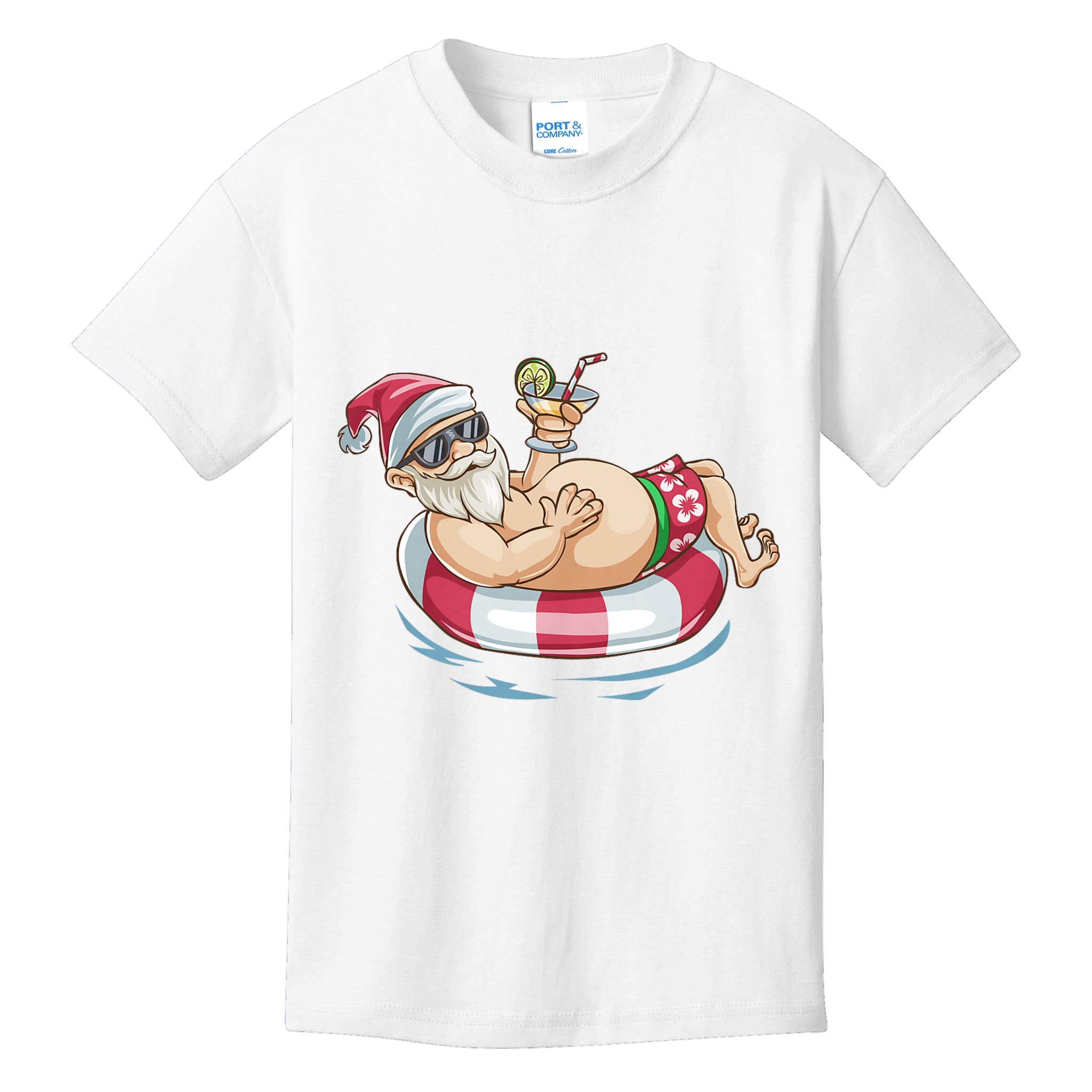 Christmas In July Hawaiian Santa Floatie Summer Kids T-Shirt