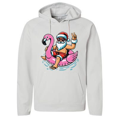 Christmas In July Santa Flamingo Summer Xmas Performance Fleece Hoodie