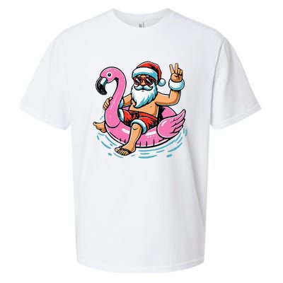 Christmas In July Santa Flamingo Summer Xmas Sueded Cloud Jersey T-Shirt