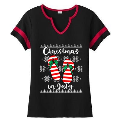 Christmas In July Ugly Christmas Flip Flops Ladies Halftime Notch Neck Tee