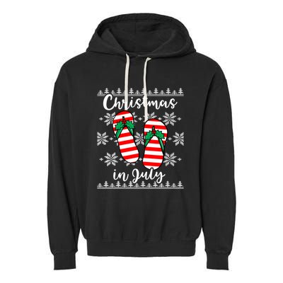 Christmas In July Ugly Christmas Flip Flops Garment-Dyed Fleece Hoodie