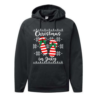 Christmas In July Ugly Christmas Flip Flops Performance Fleece Hoodie