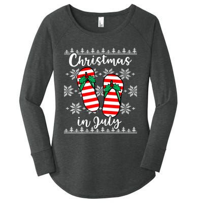 Christmas In July Ugly Christmas Flip Flops Women's Perfect Tri Tunic Long Sleeve Shirt