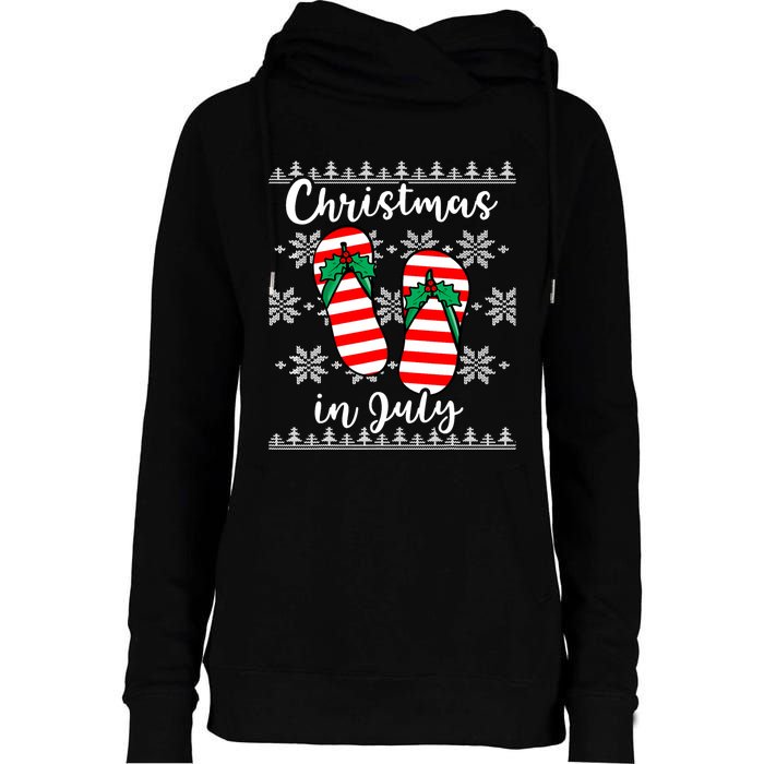 Christmas In July Ugly Christmas Flip Flops Womens Funnel Neck Pullover Hood