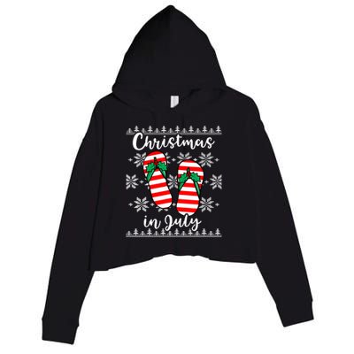 Christmas In July Ugly Christmas Flip Flops Crop Fleece Hoodie