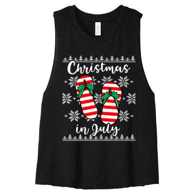 Christmas In July Ugly Christmas Flip Flops Women's Racerback Cropped Tank