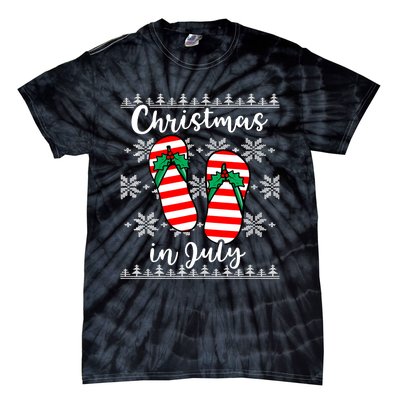 Christmas In July Ugly Christmas Flip Flops Tie-Dye T-Shirt