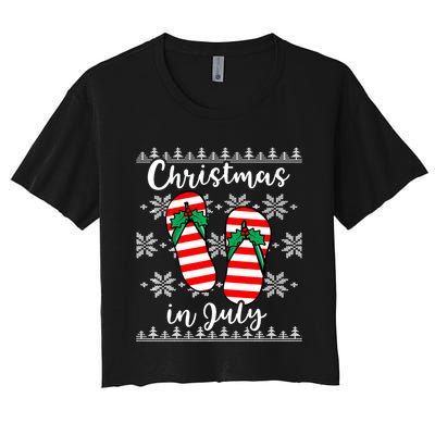 Christmas In July Ugly Christmas Flip Flops Women's Crop Top Tee