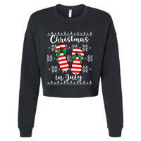 Christmas In July Ugly Christmas Flip Flops Cropped Pullover Crew