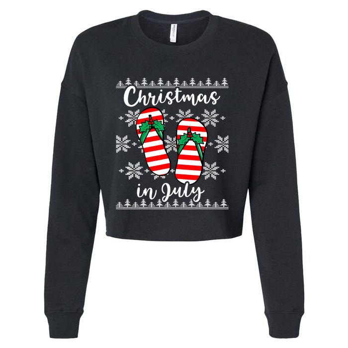 Christmas In July Ugly Christmas Flip Flops Cropped Pullover Crew