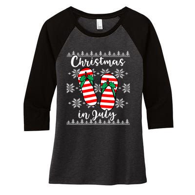 Christmas In July Ugly Christmas Flip Flops Women's Tri-Blend 3/4-Sleeve Raglan Shirt