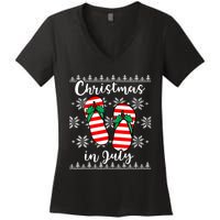 Christmas In July Ugly Christmas Flip Flops Women's V-Neck T-Shirt