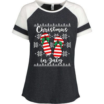 Christmas In July Ugly Christmas Flip Flops Enza Ladies Jersey Colorblock Tee