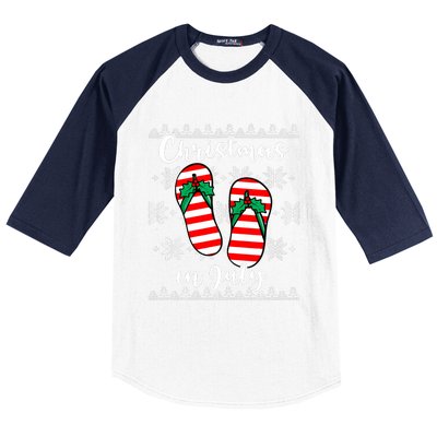 Christmas In July Ugly Christmas Flip Flops Baseball Sleeve Shirt