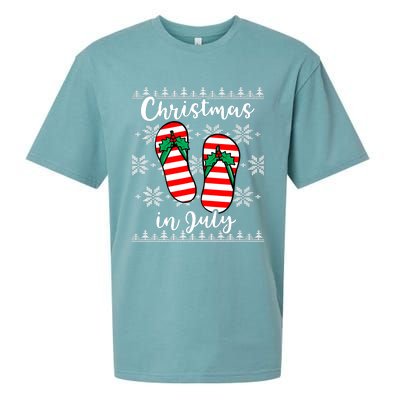 Christmas In July Ugly Christmas Flip Flops Sueded Cloud Jersey T-Shirt