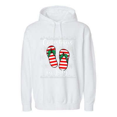 Christmas In July Ugly Christmas Flip Flops Garment-Dyed Fleece Hoodie