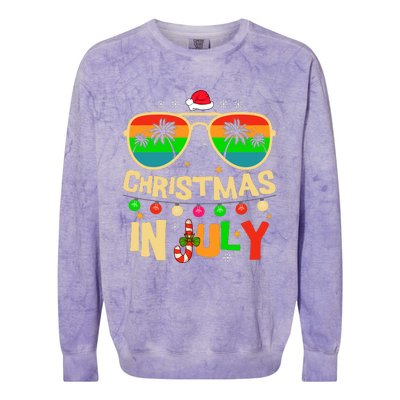 Christmas In July Beach Surf Santa Summer Tree Colorblast Crewneck Sweatshirt