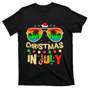 Christmas In July Beach Surf Santa Summer Tree T-Shirt