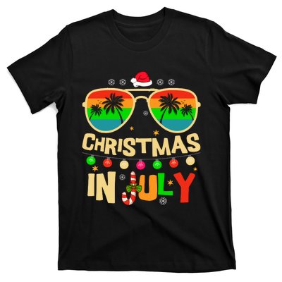 Christmas In July Beach Surf Santa Summer Tree T-Shirt