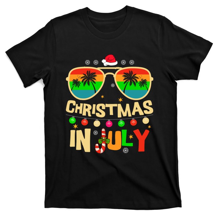 Christmas In July Beach Surf Santa Summer Tree T-Shirt