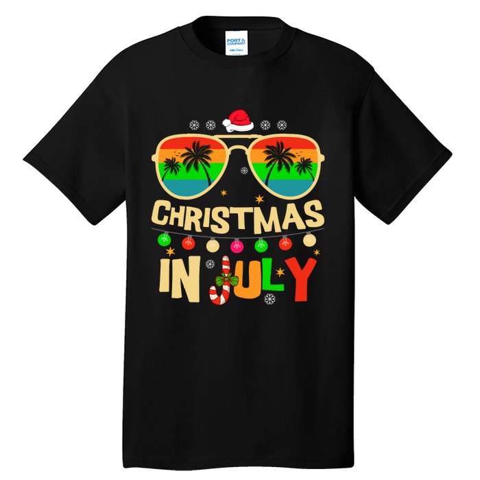 Christmas In July Beach Surf Santa Summer Tree Tall T-Shirt