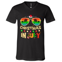 Christmas In July Beach Surf Santa Summer Tree V-Neck T-Shirt