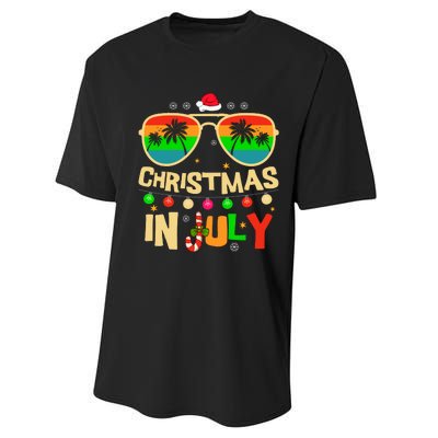 Christmas In July Beach Surf Santa Summer Tree Performance Sprint T-Shirt