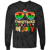 Christmas In July Beach Surf Santa Summer Tree Tie-Dye Long Sleeve Shirt