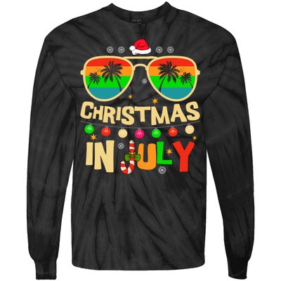 Christmas In July Beach Surf Santa Summer Tree Tie-Dye Long Sleeve Shirt