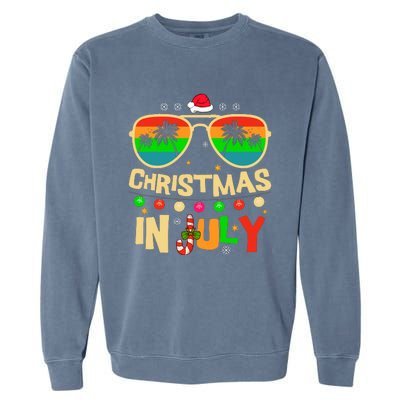 Christmas In July Beach Surf Santa Summer Tree Garment-Dyed Sweatshirt